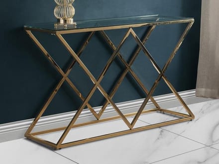 Vente-unique Sidetable CHARLOTTE - Gehard glas en staal - Goudkleurig