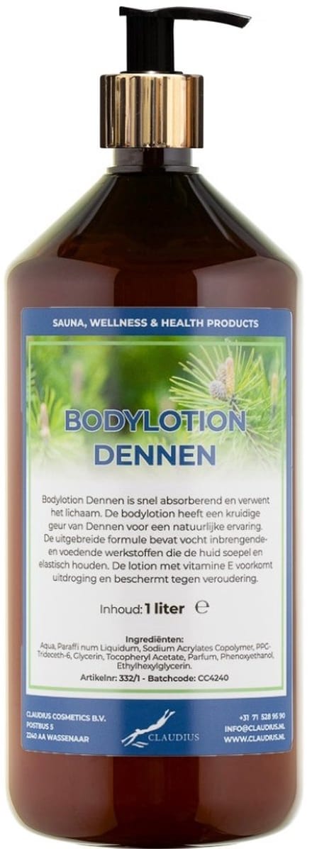 Bodylotion Dennen 1 liter met gouden pomp