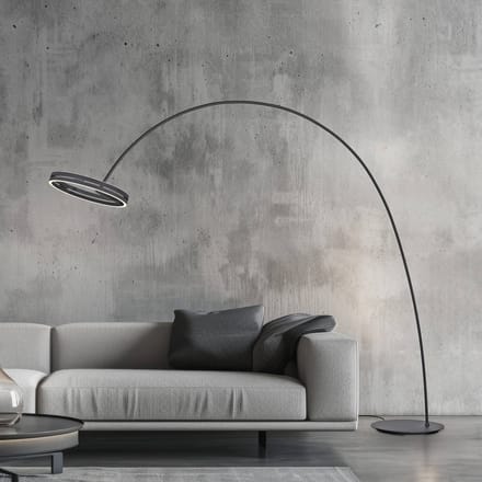 LED vloerlamp PURE Loop-Bow, zwart, reikwijdte 290 cm, CCT