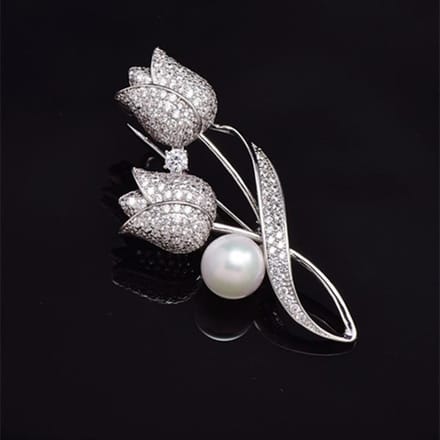 Broche Strass Fleur Tulipe Broche Anti-Éblouissement Broche de Costume Épinglette de Col Bijoux gray