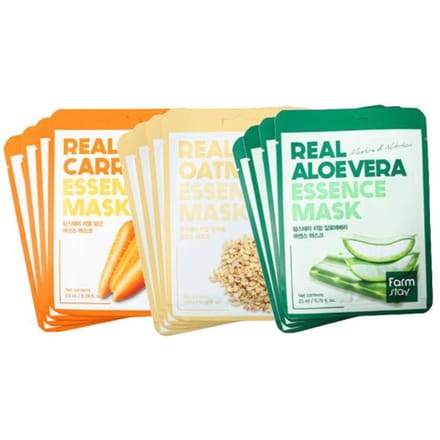 FarmStay Real Essence Mask Combo Pack Ver.2 (1BOX / 12 Sheets) 23ml / 0.78 fl.oz. per sheet (3 Options) #1box (12 sheets) beige