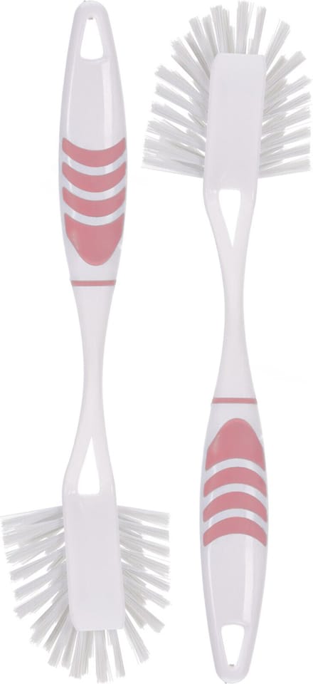 Afwasborstel met ophang lus - 2x stuks - roze - 29 cm