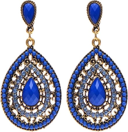 Fako Bijoux® - Oorbellen - Bohemian - Druppel - Donkerblauw