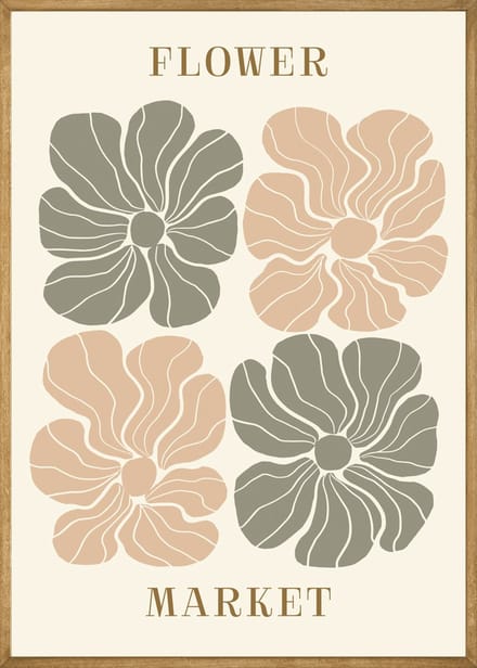 Abstracte Bloemenmarkt Groen/Beige Poster 50x70 cm