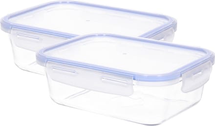 CM Vershoudbakje/lunchbox - 2x - luchtdicht - met clips - glas - 19 x 14 x 6 cm - 800 ml