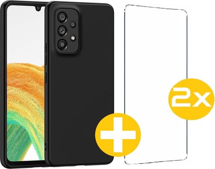 Hoesje en Screenprotector Combi Geschikt Voor Samsung Galaxy A52 - Zwarte Siliconen Hoesje + 2x Screenprotector