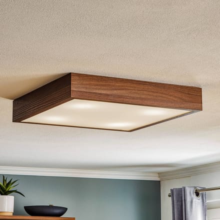 Argon Plafondlamp Tromsö, walnoot, 50 x 50 cm, hout/glas