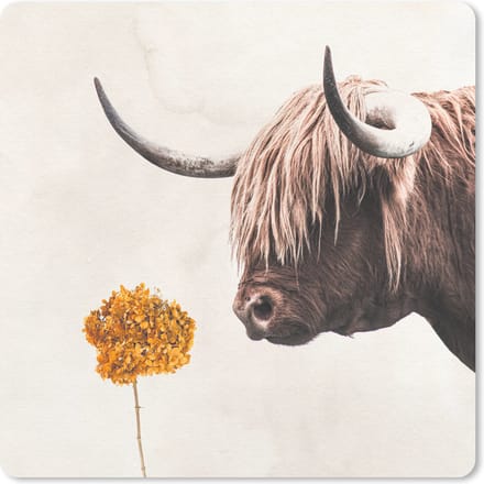 Muismat 20x20 cm - Mousepad Schotse hooglander - Koe - Bloem - Muismatten