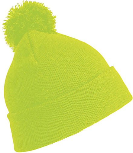Result Wintermuts - met pom pom - fluoriderend geel - volwassenen - dames/ heren - muts - 100% acryl