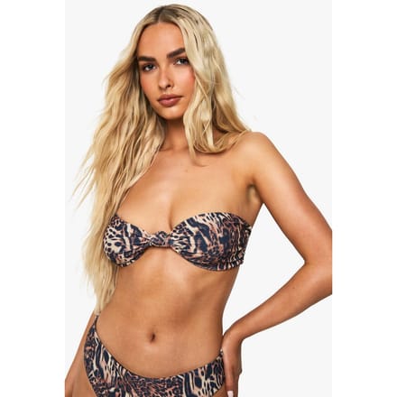 boohoo Dames Zwemkleding Essentials Fuller Bust Luipaard Bandeau Bikini Top | Bruin | Maat: 34
