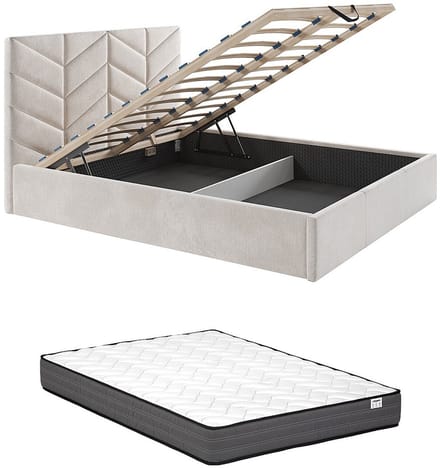 Vente-unique Bed met opbergruimte stof crème 160 x 200 cm