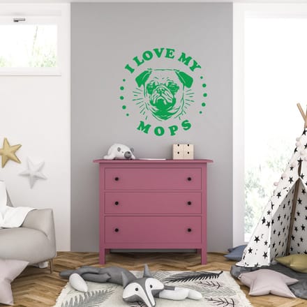 Muursticker - I Love My Mops - 58 x 58 - Groen