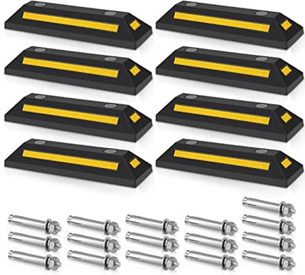Rubberen Wielstopper 8-Pack - Parkeerplaatsbegrenzing met Reflecterende Strepen