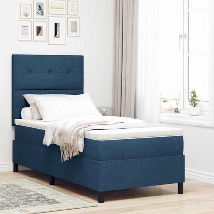 vidaXL - Boxspring - bed - met - LED-stripverlichting - Blauw - 100 - x - 200 - cm - Stof