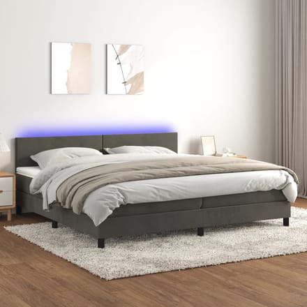 vidaXL - Boxspring - met - matras - en - LED - fluweel - donkergrijs - 200x200 - cm