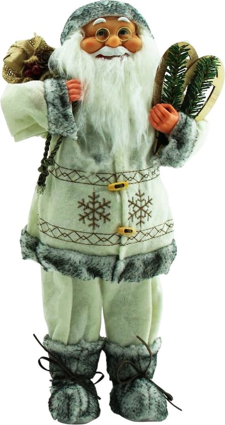 Luxe Afgewerkte Kerst Decoratie Kerstman Staand Grijs/wit 45cm