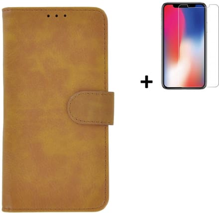 Hoesje Geschikt voor iPhone 11 Pro Max + Screenprotector iPhone 11 Pro Max - iPhone 11 Pro Max Hoes Wallet Bookcase Bruin + Tempered Glass