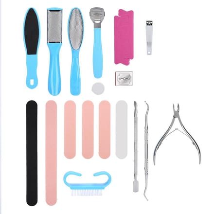 Kit d'outils professionnels pour pédicure Râpe à pied Lime Pousse-cuticules Ensemble coupe-ongles Bleu beige