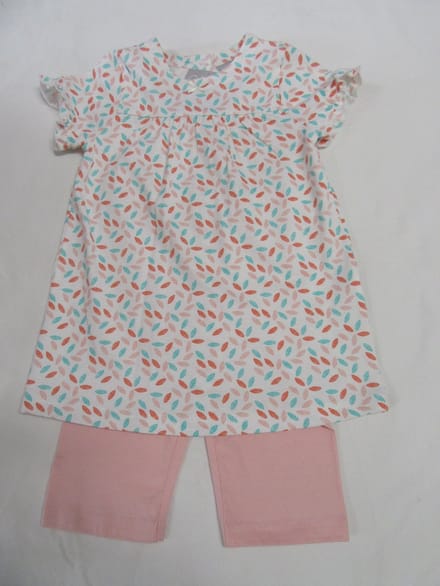 wiplala , kledingsetje , kleedje + legging , wit , blaadjes , 80 - 1 jaar