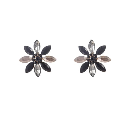 Go Dutch Label Oorknoppen Big Sparkle Flower Stud Goud Black