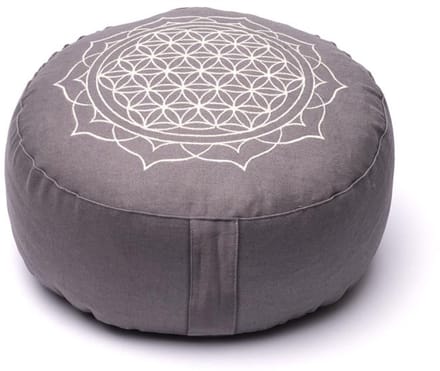 Meditatiekussen Bloem des levens mandala grijs biokatoen (OCS)