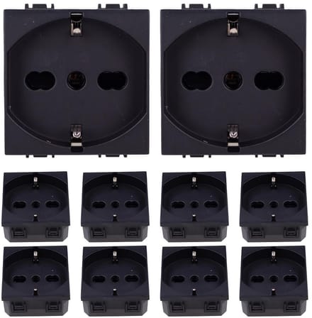 Schuko stopcontact 2P+T 16A zwart, compatibel met Bticino en Vimar - set van 10