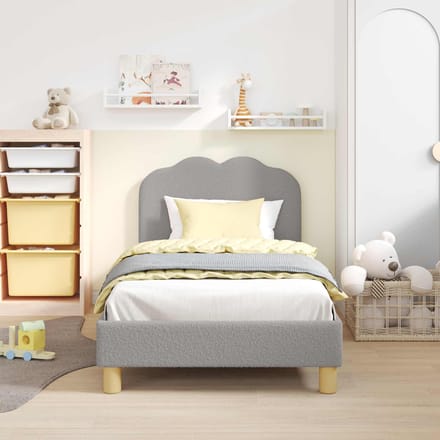 vidaXL - Kinderen - bedframe - met - hoofdboard - Lichtgrijs - 80x160 - cm - Bouclé