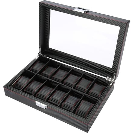 12 vakken Horloge Display Opbergdoos Horloge Organizer Koffer PU Leer black