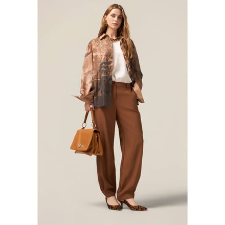 Oltre Patterned Cotton Muslin Shirt Brown Taglia: XS | Magliette intime Outlet | Donna | Marrone