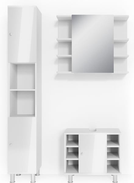 Vicco Badkamermeubel set Fynn, Wit Hoogglans, 3-delig
