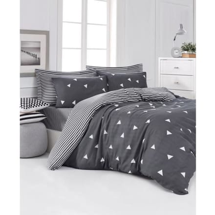Parure de lit - 1 housse de couette 220 x 240 cm + 2 taies d'oreiller 60 x 60 cm - 65% coton, 35% polyester - Gris