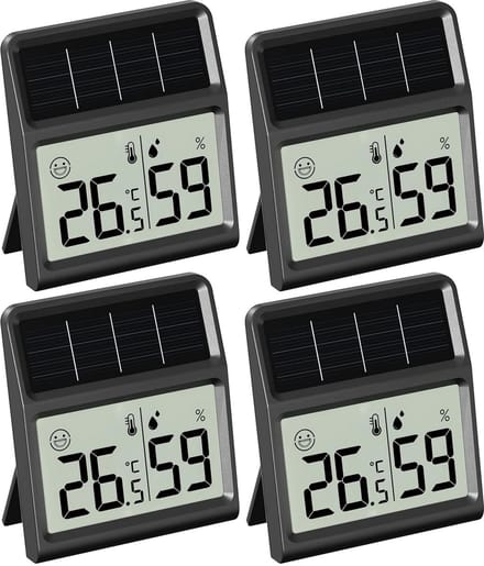 Digitale Binnen- en Buiten Zonne-energie Thermometer en Hygrometer Zwart 4 stuks