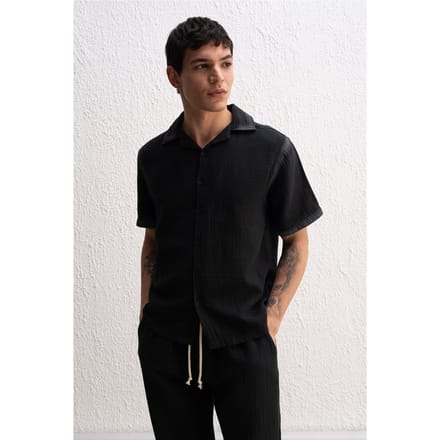 Heren Katoenen Textuur Korte Mouwen Shirt
