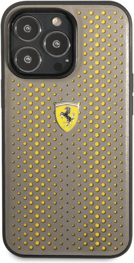 Ferrari iPhone 14 Pro Backcover hoesje Leather Perforated - Geel