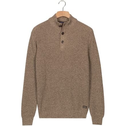 Baileys Trui Half Zip And Buttons Mouliné Rib Structure Donker Taupe / male