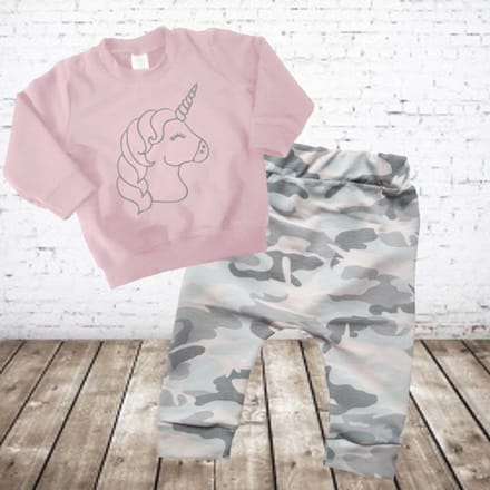 Stoere camouflage set eenhoorn - Zachtroze - 56