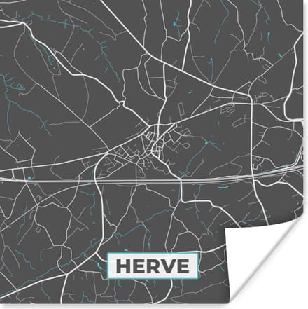 Poster Plattegrond – Herve – Blauw – Stadskaart - Kaart - 75x75 cm