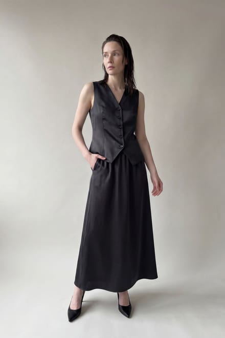 V-hals Vest & Maxi Rok Satijnen Twee-Delig Set