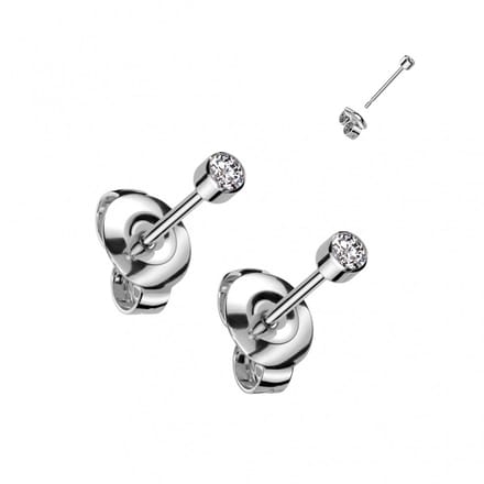 Oorbellen titanium steentje CZ 0.8x6x4 - zilver - LMPiercings