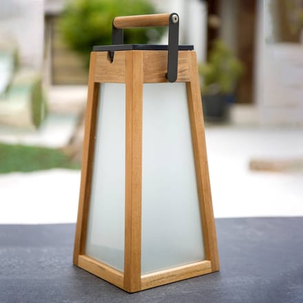 Les Jardins LED solarlantaarn Tecka, teakhout natuur, 39 cm