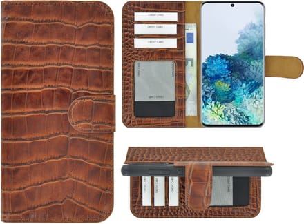 MoDo hoesje Geschikt voor Samsung Galaxy S20 Plus - Echt Leer Book Case - Croco Kaneelbruin