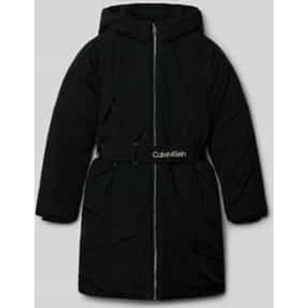 Regular fit lange jas met logostitching model 'Belted'