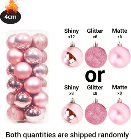 Livano Kerstballen - Kerstversiering - Plastic - Roze - 4 cm - 24 stuks