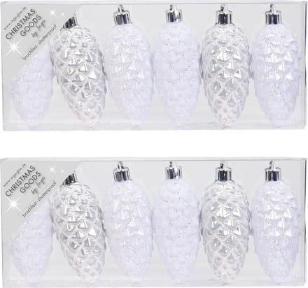 Christmas goods Kersthangers - 12x - dennenappels - wit - 9 cm - kerstornamenten