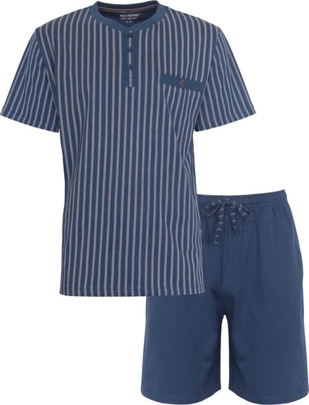 Paul Hopkins Heren Shortama - Pyjama Set - Verticale Strepen - Blauw - Maat L