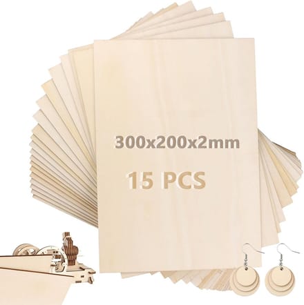 15x A4 Blanco Balsa Hout Platen 2mm Dik voor Schilderen en Knutselen