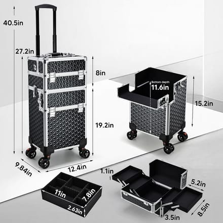 Grote Mobiele Make-upkoffer 3-in-1 Trolley met Wielen voor Professionals