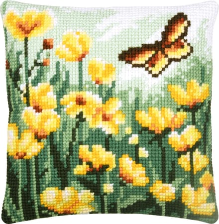 Vervaco - Kruissteekkussen kit Vlinder tussen bloemen - PN-0204618