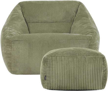 icon - Natalia XL Zitzak Fauteuil met Poef - Ribfluweel - Saliegroen