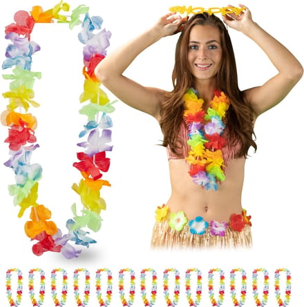 relaxdays Hawaii krans - set van 24 - hawaii slinger - bloemenketting - bloemenkrans